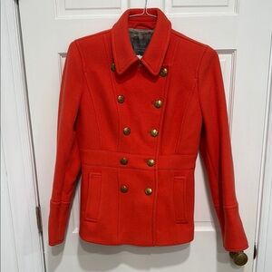 J. Crew Vibrant orange Pea Coat with Gold Buttons